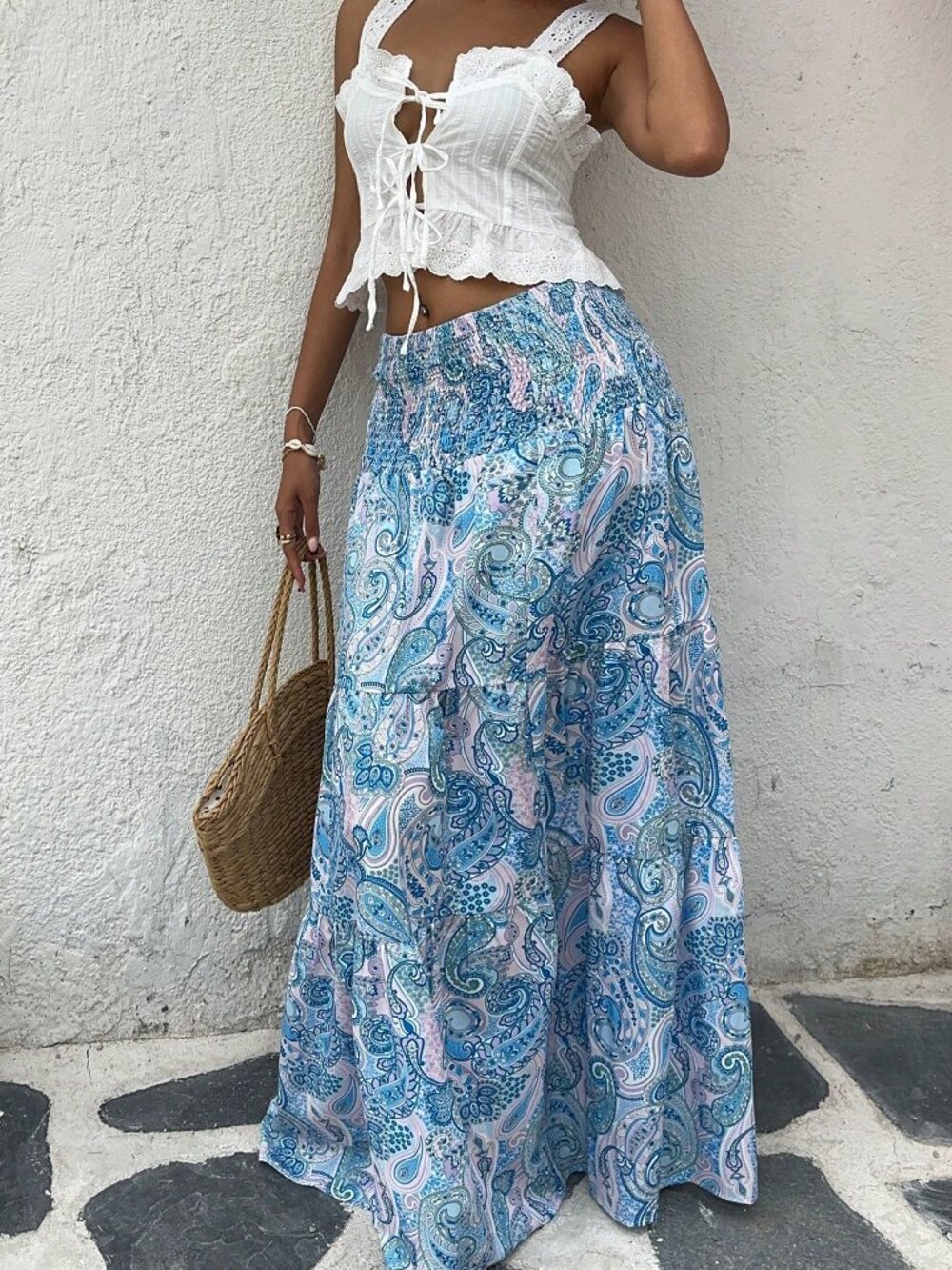 Blue Boho Women's Bohemian Floral Print Skirt - Picture 4 of 8
